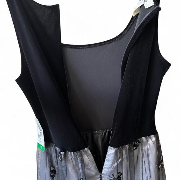 Patra 10 Black Velvet Silver Organza Floral Maxi Gown NWT Formal Evening Dress - Picture 6 of 8